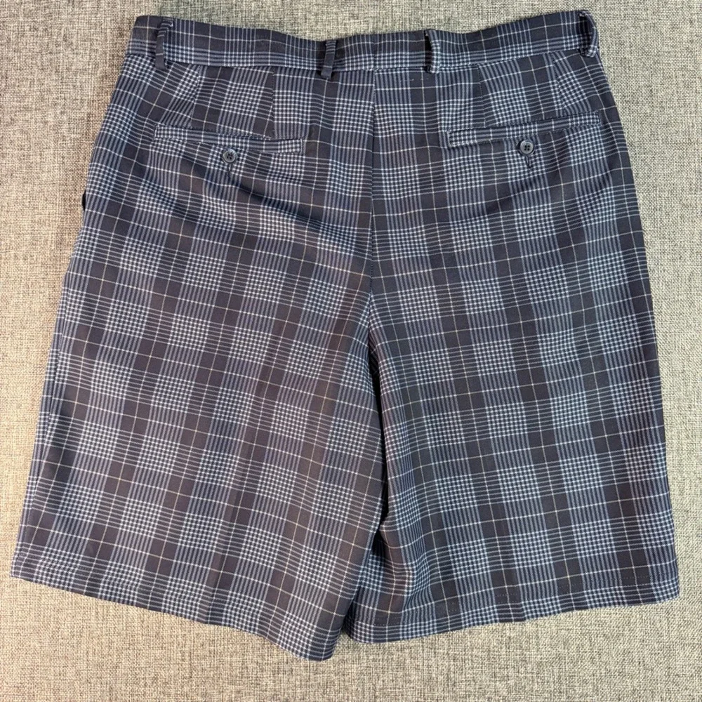 Mens Pebble‎ Beach Performance Golf Shorts 36 Blue Plaid Stretch Flat Front